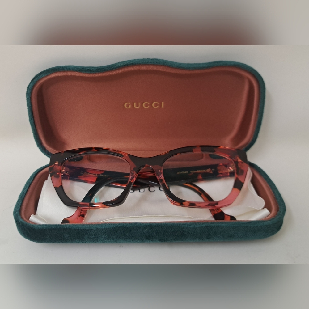 Gucci Women's Eye Glasses Red Havana Transparent Cat Eye GG1334O 003 52-20-145 - Picture 4 of 16